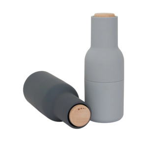 Salt And Pepper Grinders: Audo Bottle Grinder - Cool Grey w. Beech Lid, 2 Pack