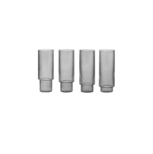 Ferm Living Ripple Long Drink Glass - Set of 4 - Smoked Grey - Mouth-blown glass