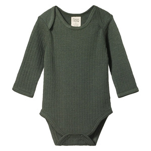 Nature Baby Merino Pointelle Long Sleeve Bodysuit Thyme