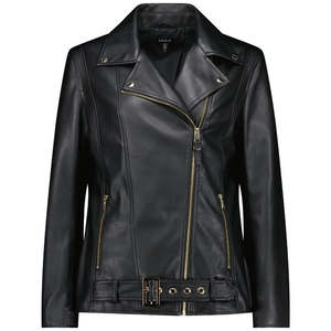 Outerwear: Lou Women's Faux Leather Biker Jacket - Black