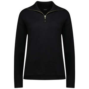 Clearance: Mick Women's 1/4 Zip Up Knit Sweater - Black