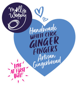 Molly Woppy Cookie Refillery: JAR LABEL White Choc Dipped Ginger Fingers