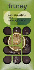 Fruney Chocolate: Fruney Dark chocolate, Lime & Himalayan salt bar
