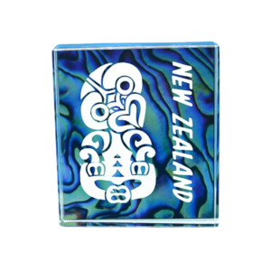 New Zealand Made Kiwiana: Tiki Paua Glass Block