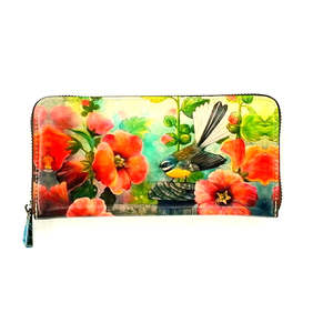 Fashion And Accessories: NZ Artwork Leather Wallet - Fantail