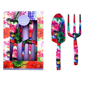 Gifts For Mum: NZ Artwork Garden Trowel & Fork Set Fantail on flower pot