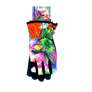 NZ Artwork Garden Gloves - Fantail on Flower Pot