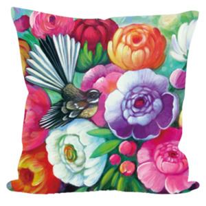 NZ Artwork Cushion Cover - Fantail & Flowers