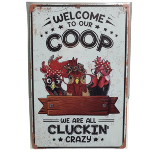 Novelty Signs: Art Tin Clucking Crazy