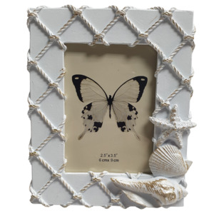 Photo Frames 1: 2.5" x 3.5" Shells on Fishing Net White