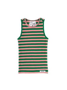 Organic Singlet | Kelly Green + Bubblegum Stripe