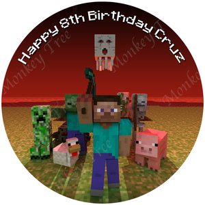 Minecraft Edible Cake Image Topper circle - can be personalised - The Monkey Tree