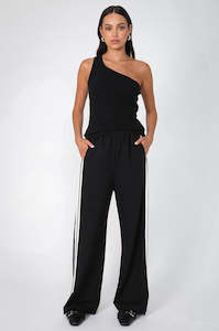 mr sport luxe pant: coached borderline pant / black|oyster stripe