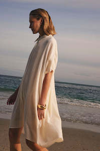 Mini Dresses: shirr kaftan / ivory