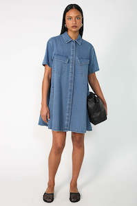 Last Chance: convex shirt dress / mid blue denim