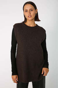 Knitwear: tabard crew vest / chocolate marle