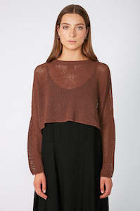 Knitwear: croppy crochet sleeve / chocolate brown