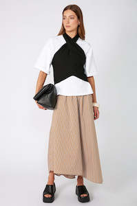 drift skirt / camel|white stripe