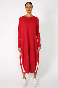 Last Chance: gains long sleeve spin dress / red|ecru stripe