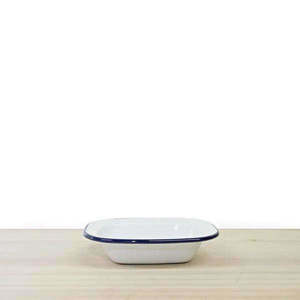 Enamel Pie Dish 16x12cm White/Blue