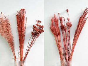 Fresh Flowers Foliage 1: Mixed dried flower box - Red hues - 9 bunches