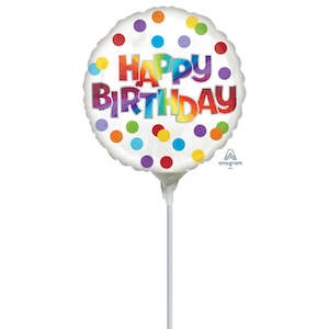 Oceans Balloons: 22cm (9”) Rnd Happy Birthday Dots of Colour - Multi