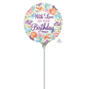 Oceans Balloons: 10cm (4”) Rnd With Love On Your Birthday - White/Multi