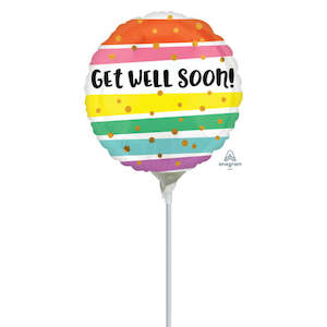 Oceans Balloons: 22cm (9”) Rnd Get Well Soon Bold Stripes - Multi