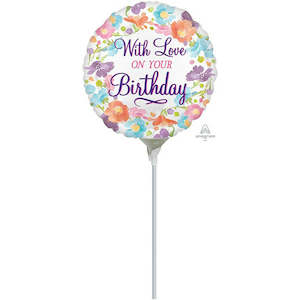 Oceans Balloons: 22cm (9”) Rnd With Love On Your Birthday Day - White/Multi