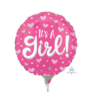 22cm (9”) Rnd It's a Girl Hearts & Dots - Pink