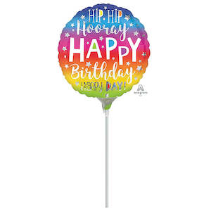 10cm (4”) Rnd Happy Birthday Hip Hip Hooray - Multi