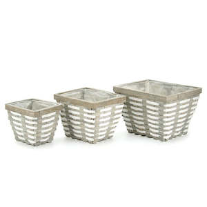 Oceans Baskets: Chipwood Rectangular Fairy Tern Basket Set/3 27Lx22Wx19Hcm - Grey/White