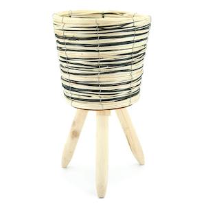 Chipwood Round Atlantic Plant Stand w/Wood Legs 25TDx20BDx23Hcm - Natural/Black