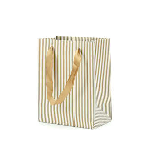 Paper Stripe Gift Bag w/Handles 18Wx23.4Hx10.8Gcm Pk/10 - White/Gold
