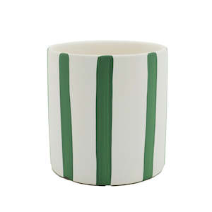Ceramic Floral Stripe Pot 14Diax14Hcm - White/Soft Green