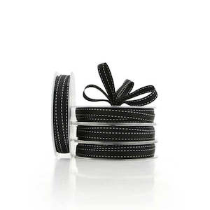 Oceans Ribbons: Grosgrain Saddle Stitch Ribbon Woven Edge 10mmx20m - Black/White