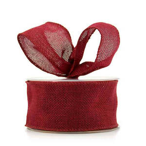 Artificial Jute Coloured Ribbon Wire Edge 50mmx10m - Burgundy