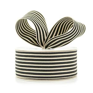 Oceans Ribbons Decorative Fabric Ribbon: Grosgrain Bold Stripe Ribbon Woven Edge 38mmx10m - Black/Natural