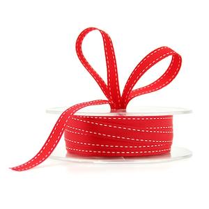 Oceans Ribbons Decorative Fabric Ribbon: Grosgrain Saddle Stitch Ribbon Woven Edge 10mmx20m - Red/White