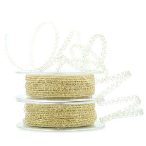 Oceans Ribbons Decorative Fabric Ribbon: Curly Metallic Chequered Mesh Ribbon 5mmx50m - Gold