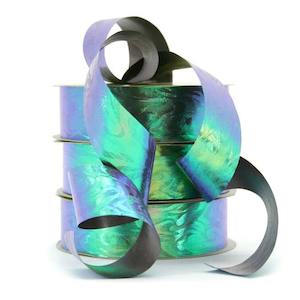 Paua Look Poly Ribbon 32mmx50m - Sapphire/Lime