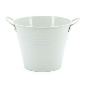 Tin Round Bucket w/Ear Handles Medium 15TDx10BDx12Hcm - White (04-13)