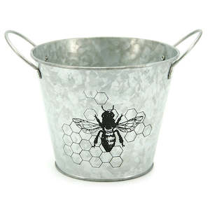 Tin "Beckett" Bee Bucket 15TDx10BDx12Hcm - Silver/Black