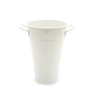 Tin V-Shape Bucket w/Ear Handles Medium 19.5TDx12.5BDx30Hcm - White (04-V5-WHI)