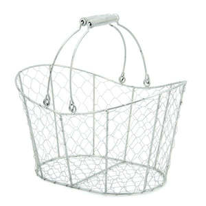 Metal Oval Chicken Wire Mussel Basket w/Handles 33Lx24Wx19Hcm - Silver