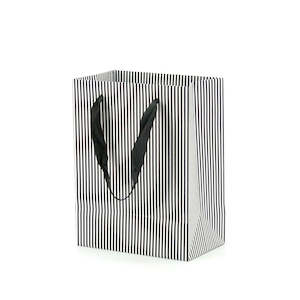 Paper Stripe Gift Bag w/Handles 18Wx22.7Hx10Gcm Pk/10 - White/Black