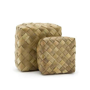 Oceans Boxes Bags Gift Hamper Boxes: Pandanus Square Box Small Set/2 Outer Approx 21Sqx8Hcm - Natural