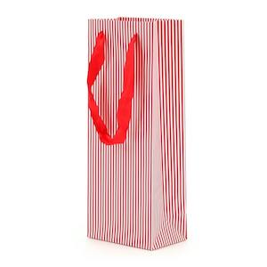 Oceans Boxes Bags Liquor Boxes Bags: Stripe Wine Bag w/Handles Single 12.5Wx32Hx8Gcm Pk/10 - White/Red
