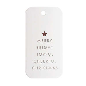 Oceans Accessories Packaging: Gift Tag Merry Script 95mmx50mm (350gsm) Pk/20 - White/Silver