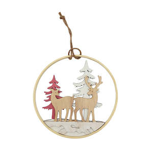 Nordic Wooden Xmas Reindeer and Trees Hanger 20Lx1Wx20Hcm - Multi